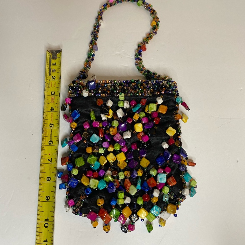 Small hand bag with multi colored glass beads